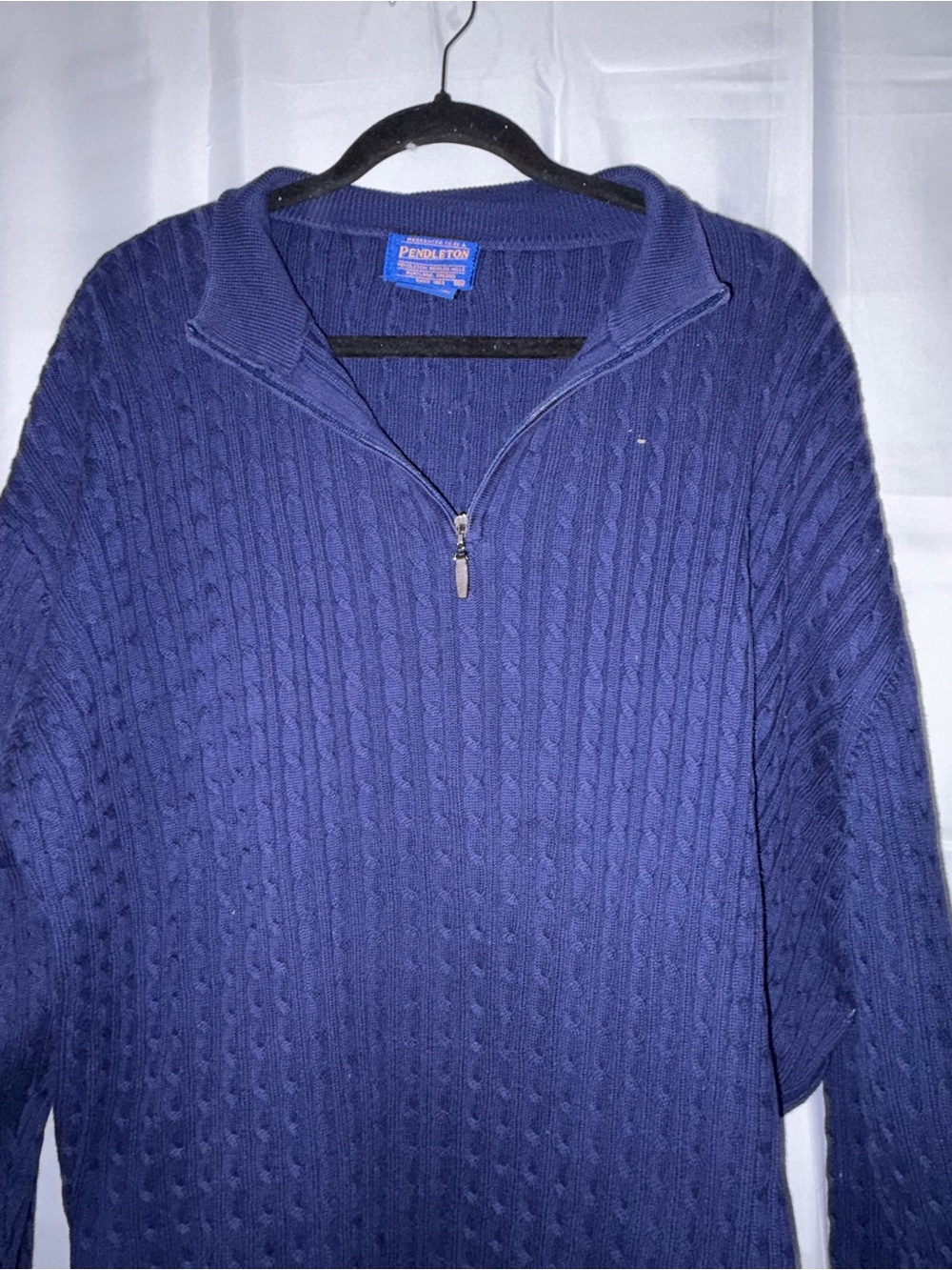Pendleton Men's Deep Blue Zip-Front Cable Knit Sweater